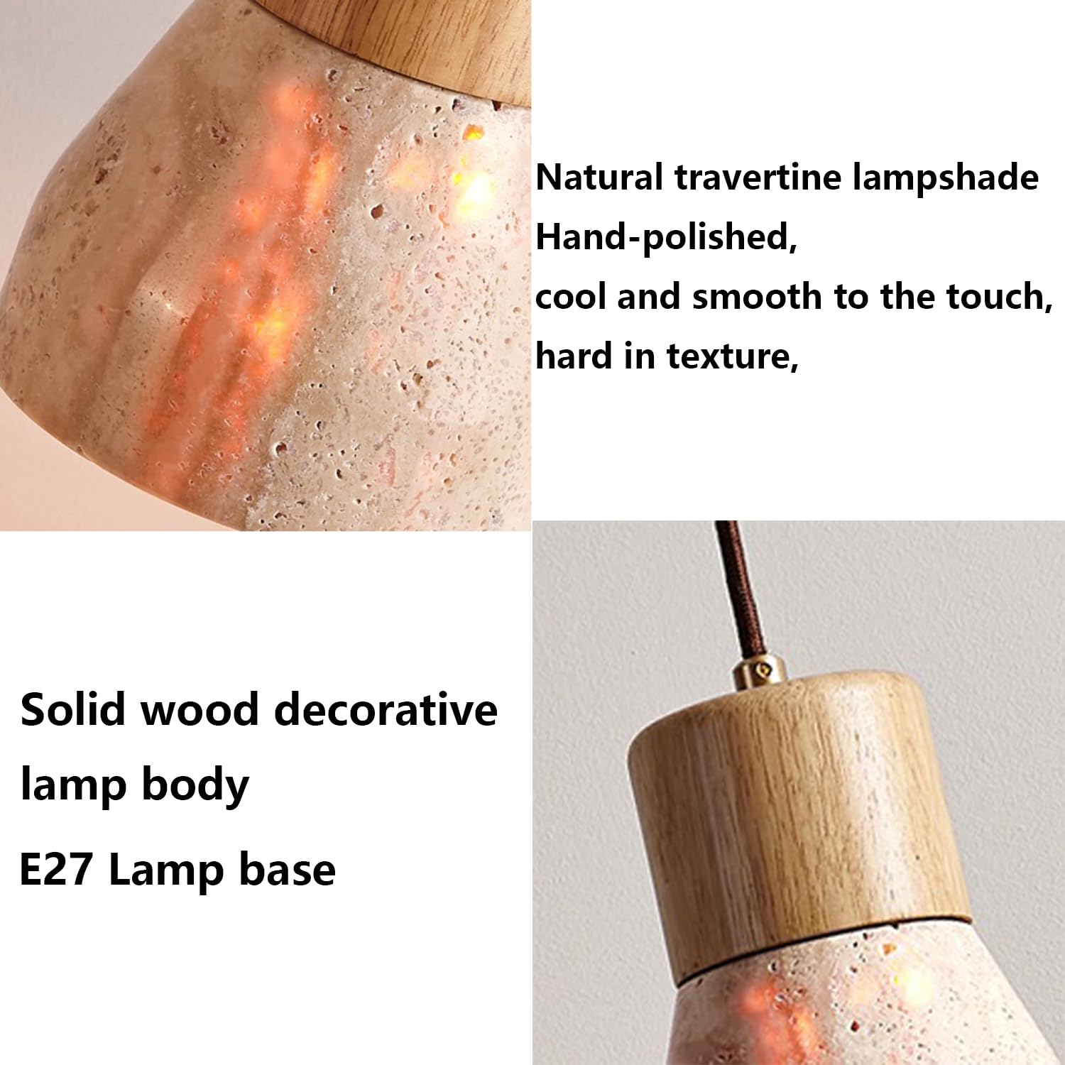 Lampada a sospensione in travertino in stile cinese 6,3 in lampade