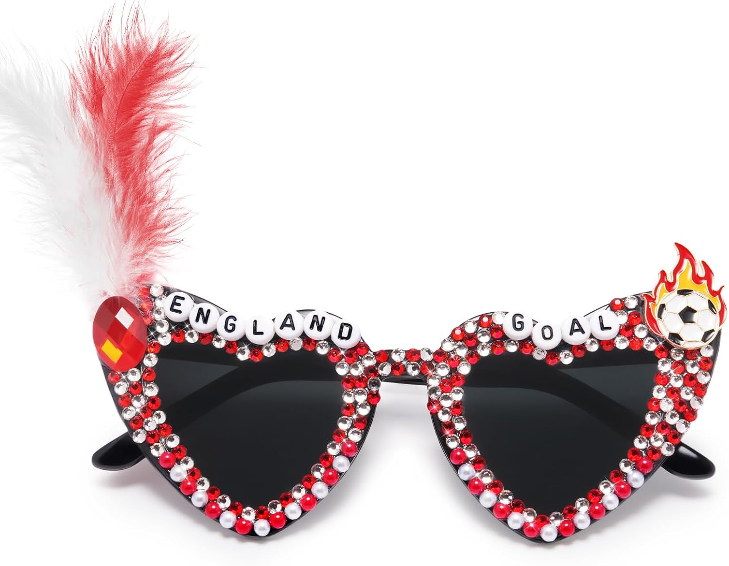 Soccer Sunglasses for 2026 World Cup, Rhinestone Heart Shades, National Color Flag Style Party Game Day Women Men image 5