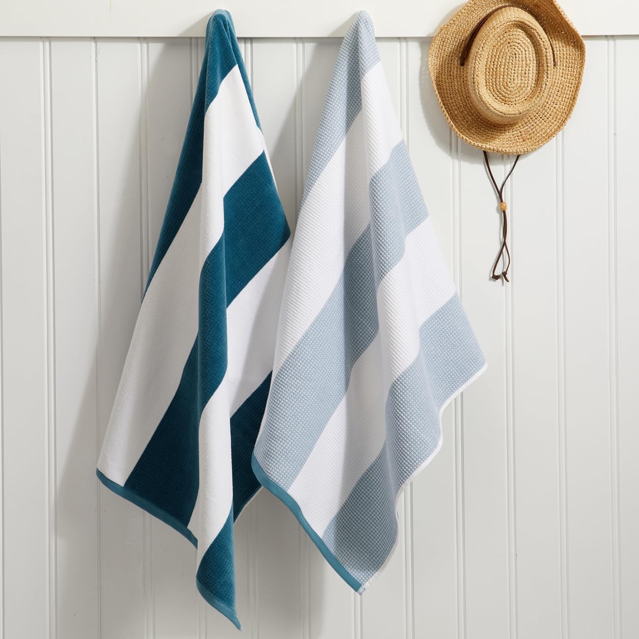 Loon & Lake Sand Resistant Beach Towels Set of 2 | Waffle Weave Reverse to Plush Velour Block Stripe | 2 Pack 30" x 60" | Crafted from 100% Combed Cotton | Wolfeboro Collection - Adriatic - Image 7