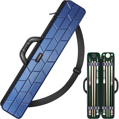 Pool Cue Case, 4x4 Hard Shell Pool Stick Case Holds 4 Sticks | Heavy-Duty, 10 Padded Slots Cue Stick Bag, Shoulder Strap and Leather Handle, Travel Billiard Cue Box for Men and Women