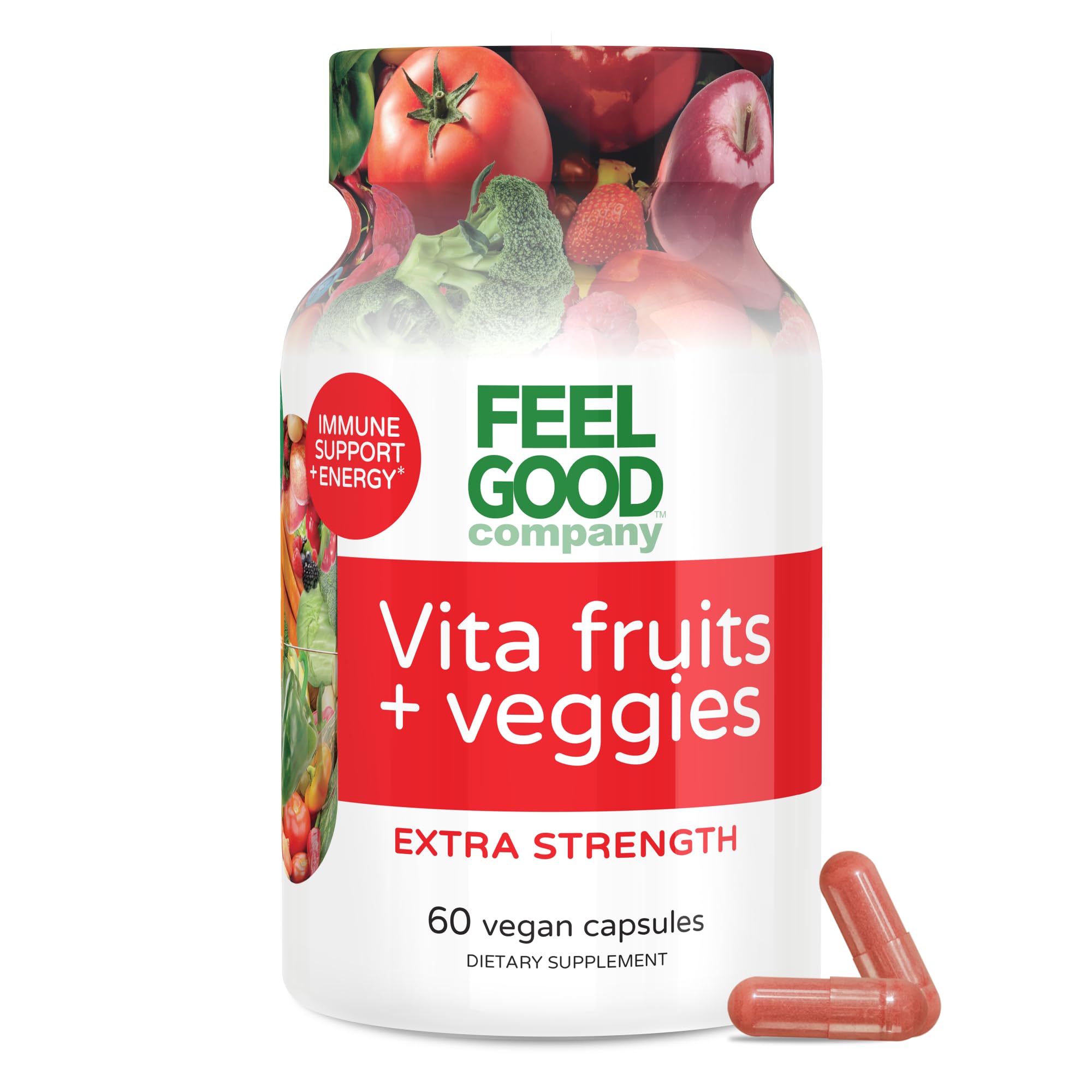 1000mg Immune Support Capsules Made with 25 Organic Fruits and Vegetables, Strong Immunity Boosters with Vitamins A, C, D3, and Zinc, 60 Count