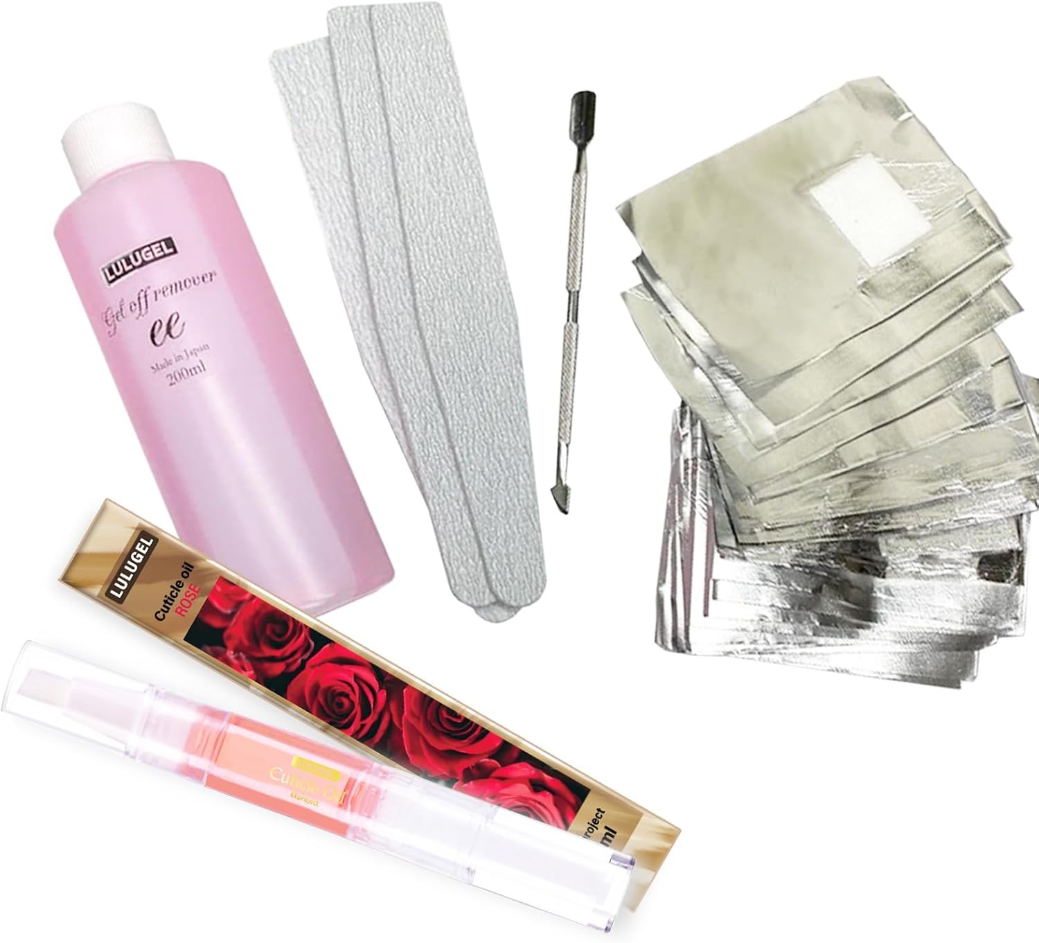 【届いてすぐ ネイルオフ】LULUGEL アセトン ジェルネイル オフ セット 除光液 爪に優しい ジェルネイル リムーバー 日本製 200ml ネイルケア ツール5点セット(オフセット)