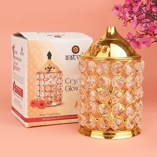 Satvik - Lámpara de cristal decorativa de 7 pulgadas, diseño de Diwali Diwali, decoración de latón, lámpara de aceite de cristal, lámpara de té,