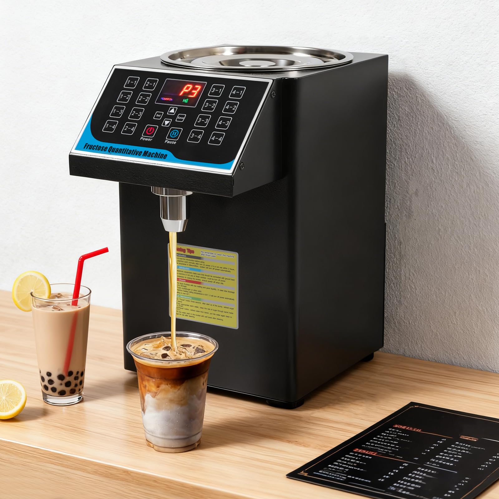 Machine quantitative de fructose - 7,5 L - Distributeur automatique de sirop de fructose - Distributeur de sucre - Machine à fructose - Pour lait, thé, café - 450 W