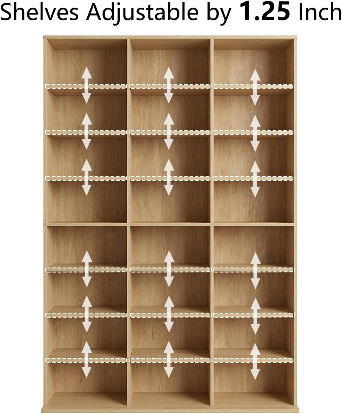 holzart 8-Tier Media Storage Cabinet, Tall Wooden CD Rack Organizer, Freestanding Media Display Shelf Tower for Video Games, Movies, Books and Collectibles, 40" x 64", Oak Finish