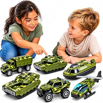 Diecast Military Vehicles Army Toys for Kids Age 3+ Set of 6