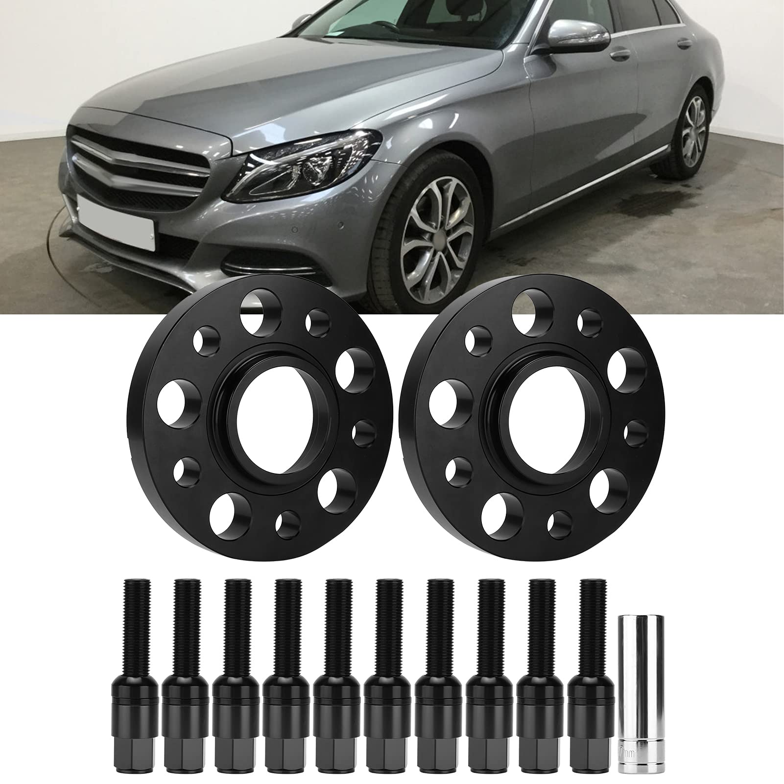 Yctze Zestaw Dystansów kół 20mm do W215 W216 C Klasa CL500 CL600 - Wysokiej Jakości Kute Aluminiowe Adaptery kół 6061-centryczne (BLACK)