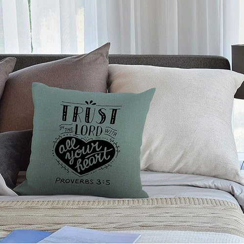 Miniatura 4 de HGOD DESIGNS Funda de almohada con letras cristianas, fundas de almohada decorativas con texto bíblico en el Señor con tu corazón, Jesús Testamento,