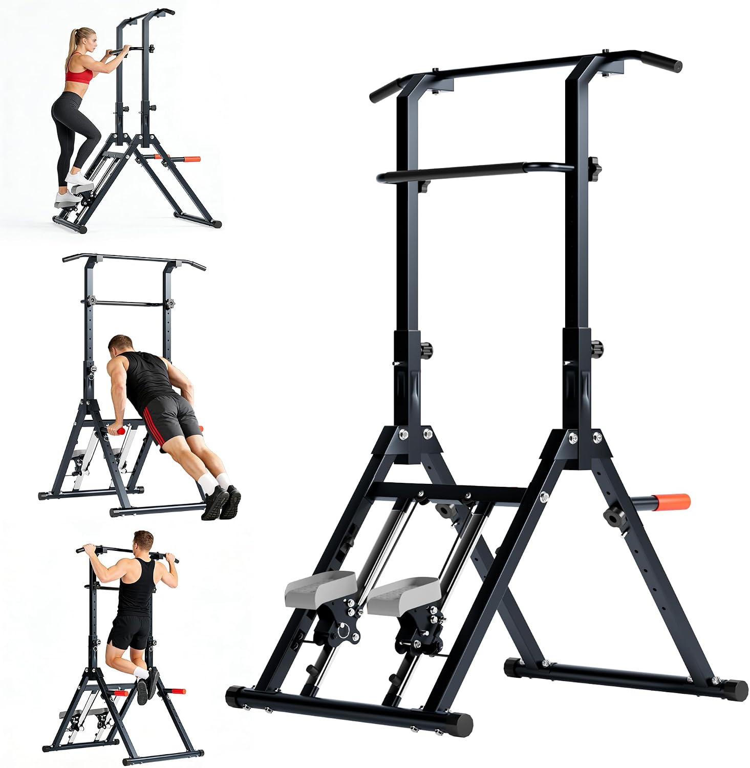 DlandHome Foldable Pull Up Bar Dip Station With Stair Stepper for Home Gym