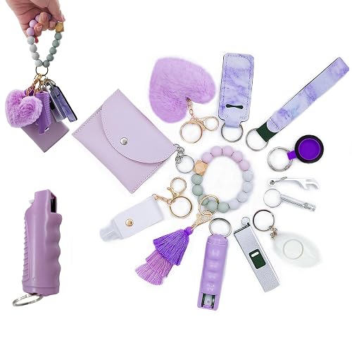 KLKOKVKE Wristlet Card Holder Set for Women with Whistle, Bottle Opener, Travel Bottle Holder - Purple