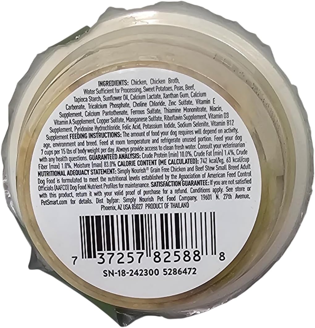 SIMPLY NOURISH 6-Grain Free Small Breed Adult Dog Chicken & Beef Stew (Shreds) 6-Individual 3 oz Cups