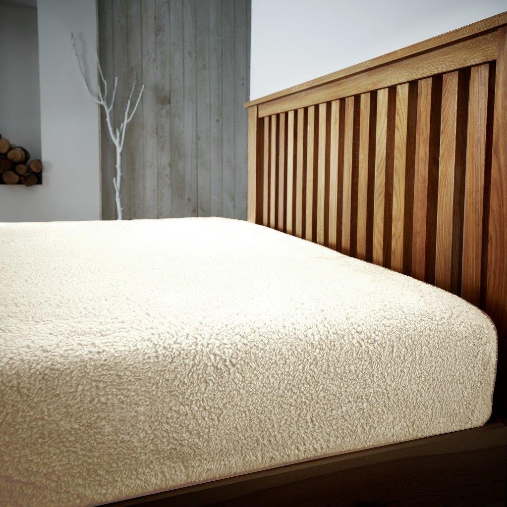 LIZZIE JACOBS Teddy Sherpa Fleece Fitted Bed Sheet Thermal Super Soft Warm Cosy Luxurious Plain Teddy Bear Fleece Bed Sheets (Cream, King)