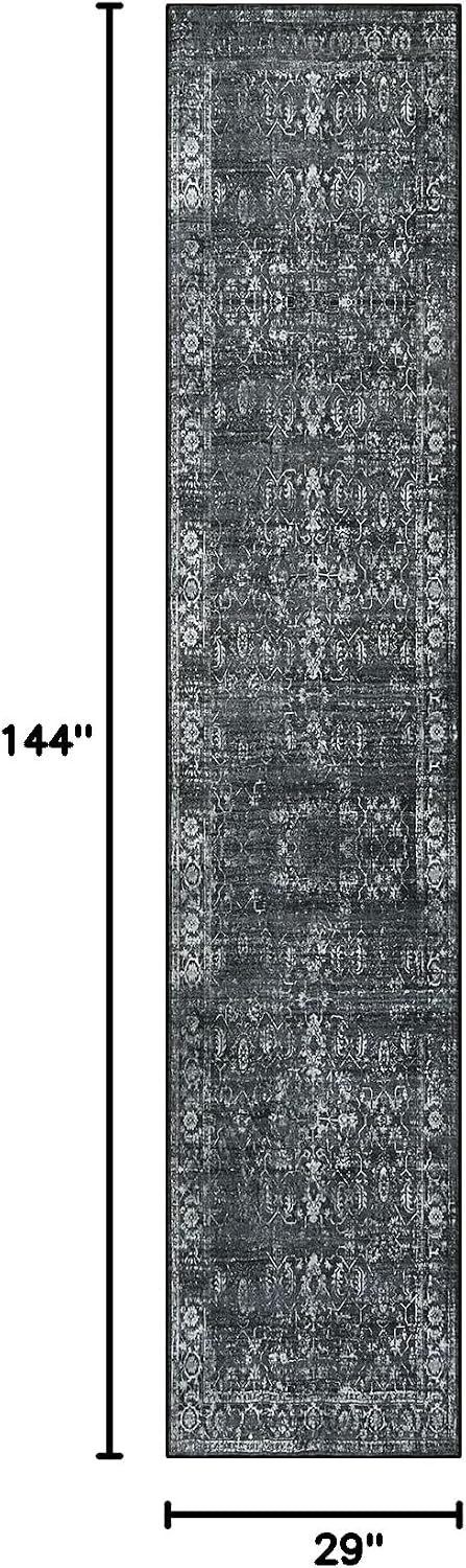 Morebes Black Vintage Carpet Runners for Hallway 12ft,Washable Long Runner Rug for Kitchen Indoor Floor Non-Slip,Distressed Super Soft Throw Carpet for Entryway Bathroom Dining Room Playroom