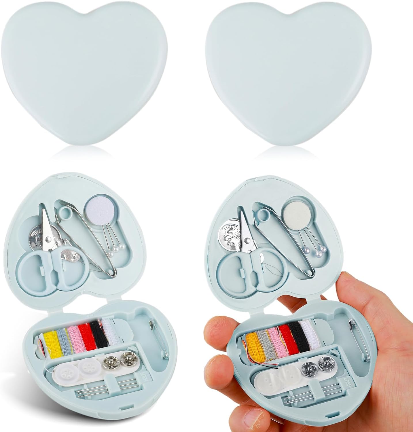 TIESOME 2Pcs Min Travel Sewing Kit, Portable DIY Emergency Sewing Repair Supplies Heart Shaped Sewing Storage Case with Needles, Buttons, Wire Pins, Thread Scissors