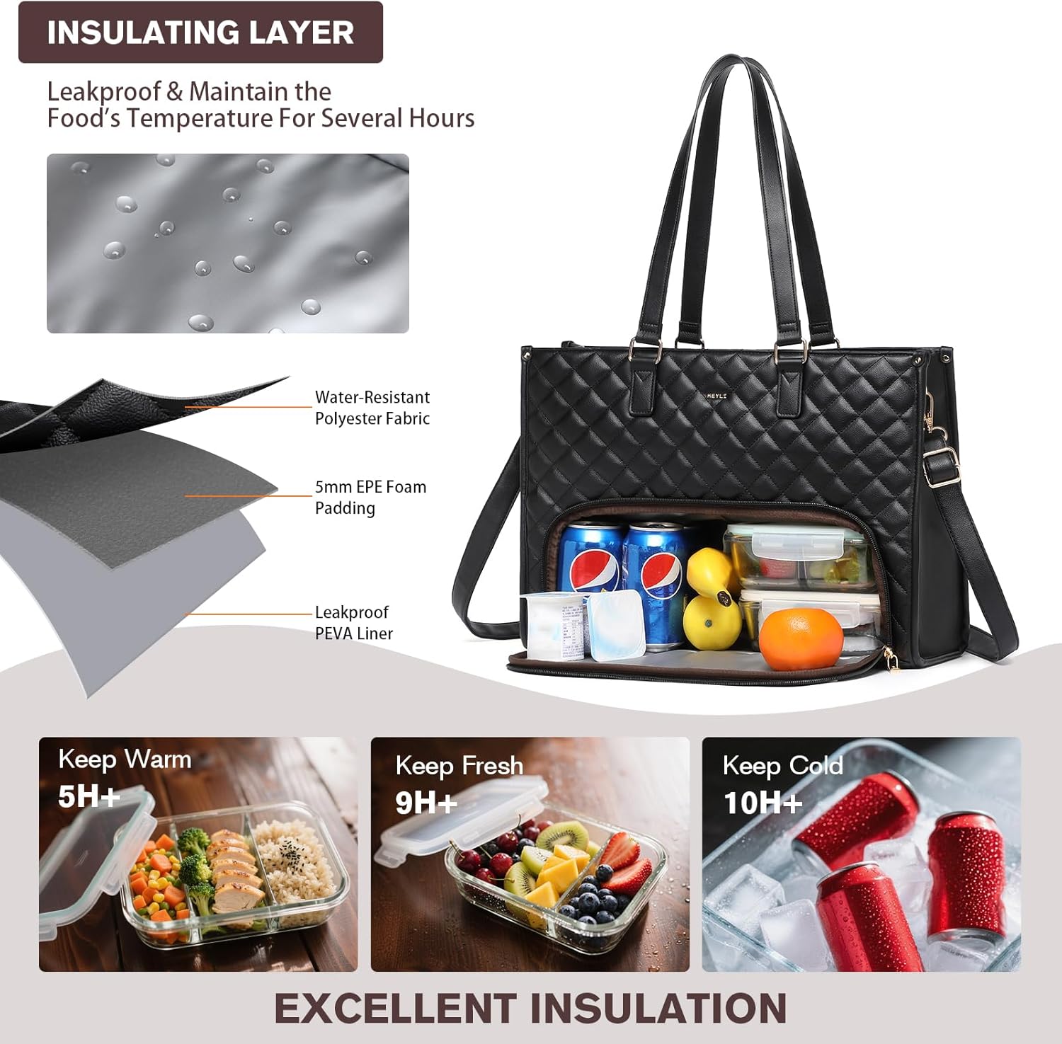 Keyli 3PCS Sets Lunch Tote bag for Women,15.6 Inch Laptop Work Bag with Insulated Lunch Box Compartment Computer Handbag