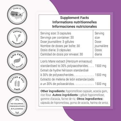 Miniatura 4 de Supersmart - Melena de león 1500 mg por día (alta resistencia) - 30% polisacáridos - Extracto de melena de león 81 - Suplemento de hongo Hericium