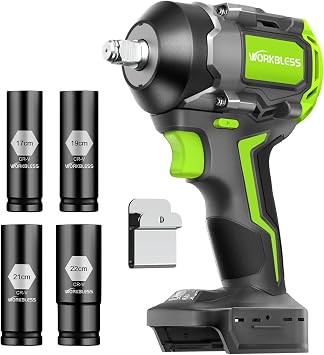 850Nm 630Ft-lbs Cordless Impact Wrench for Makita 18V Battery, Brushless 1/2 Impact Gun, Electric Impact Wrench for Car Tire, Mower Lug Nut, 3-Speed, 4 Cr-V SocketsBATTERY NOT INCLUDE