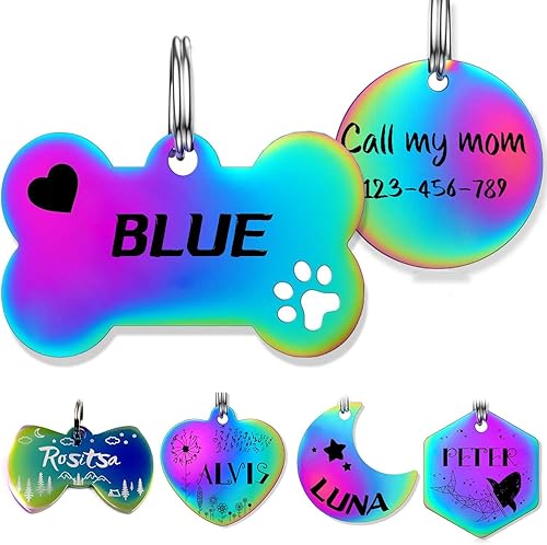Cat Dog Tags Personalized with Collar, Engraving Stainless Steel Pet ID Tags in 17 Shapes Durable Tags for Small Large Dogs Cats Necklace Chain