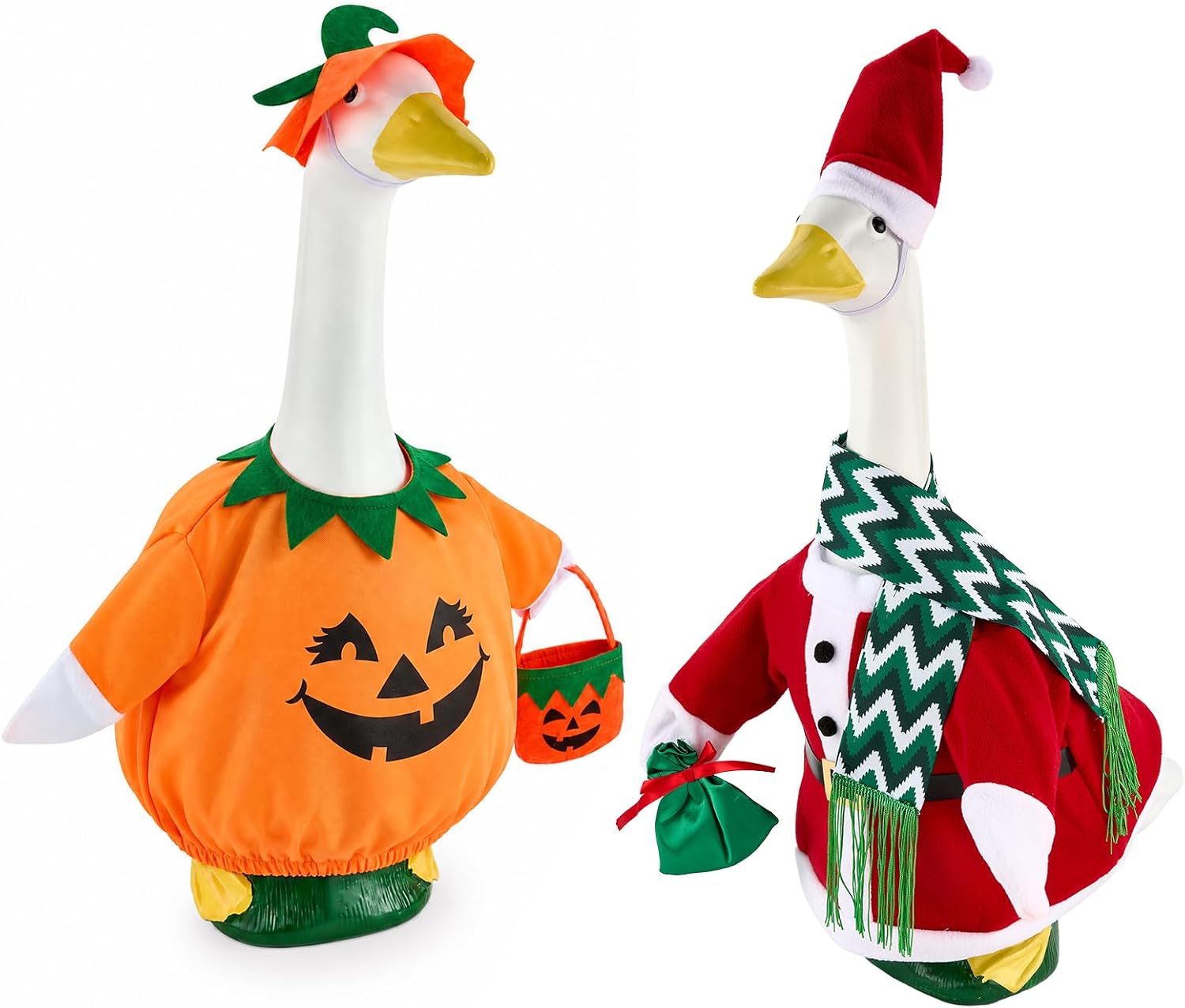 2 Set Porch Goose Outfits for Halloween and Christmas 23 Inch Goose Statue