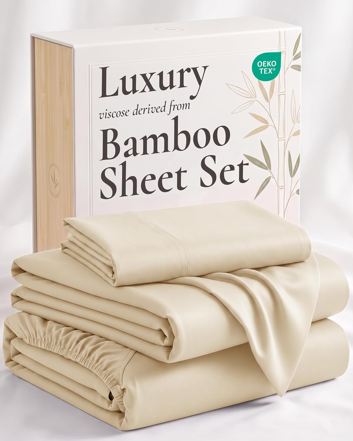  3 Piece Bed Sheet Set Twin Size, 100% Viscose Derived from Bamboo  Set with 1 Pillowcase, Cooling & Breathable Luxury Bedding, Moisture-Wicking & Silky Soft, Light Yellow
