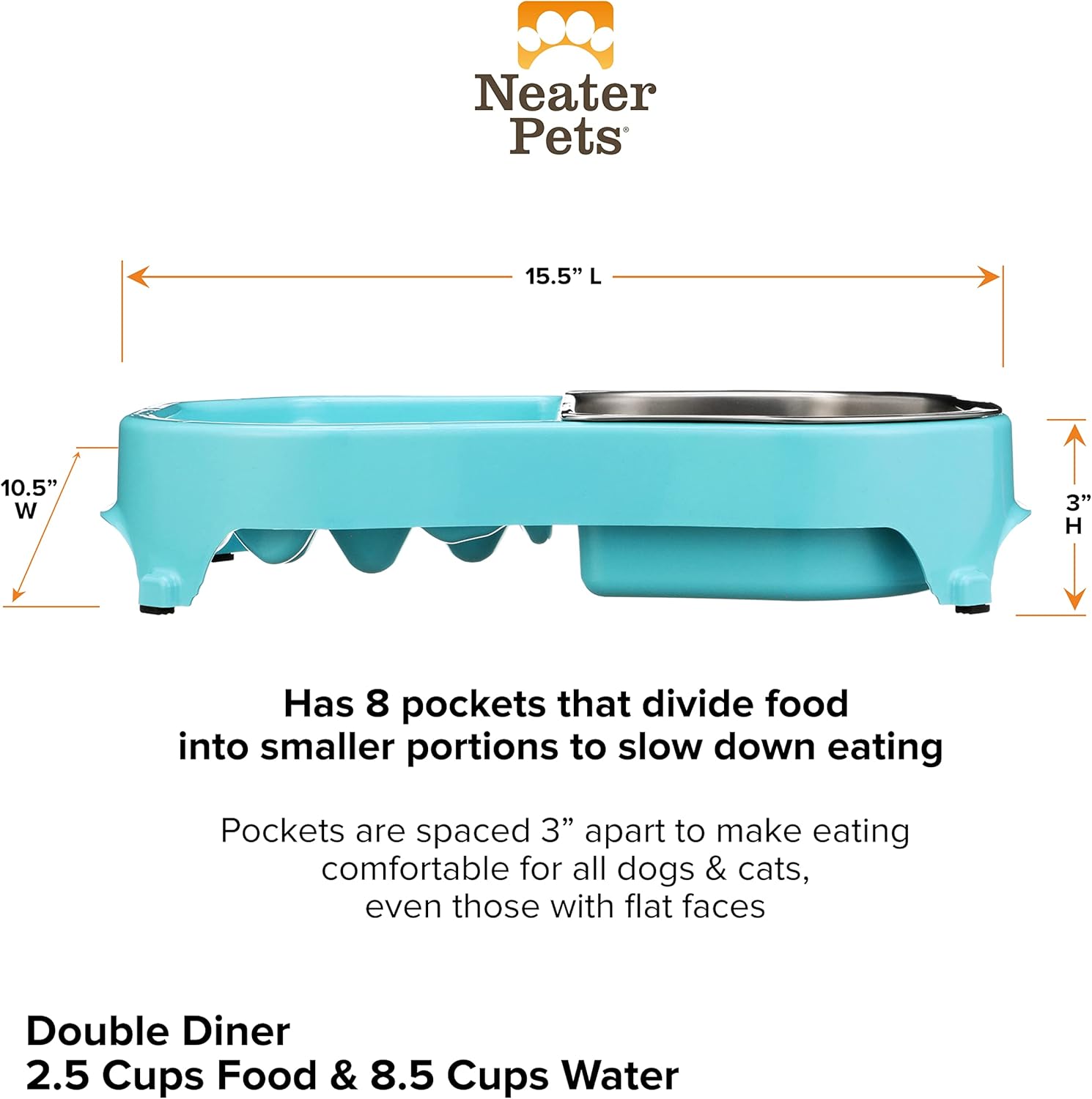 Neater Pet Brands Neater Slow Feeder Dog Bowls, Slows Down Fast Eating to Prevent Vomiting, Overeating, & Bloat, Dog Slow Feeder Bowl with Wide, Non-Slip Base, Holds 2.5 Cups Food and 8.5 Cups Water