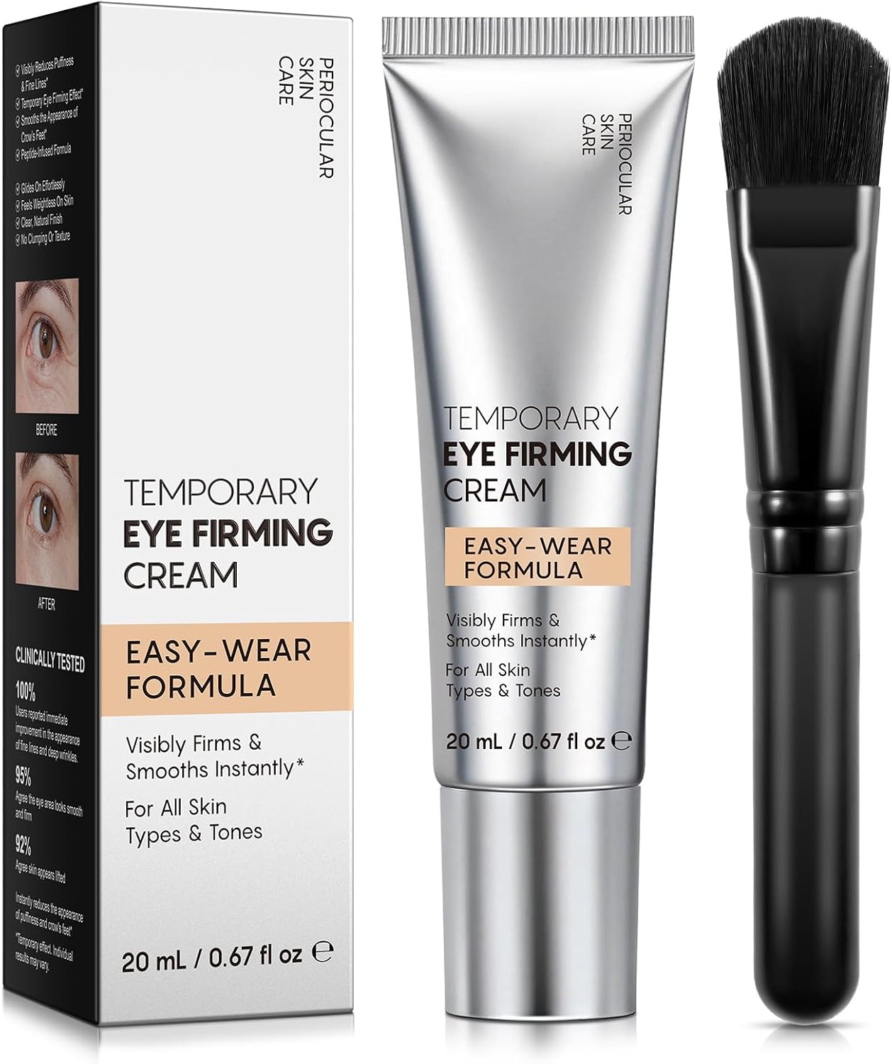 Instant Eye Tightener Cream - Temporary Lifting & Tightening Eye, Smooth Wrinkles & Fine Lines, Lightweight & Gentle Formula with Brush, For All Skin Types, 20ml