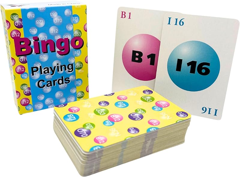 MR CHIPS Tarjetas de bingo profesionales recubiertas de plástico: baraja de 75 tarjetas de juego coloridas y reutilizables para juegos en movimiento.