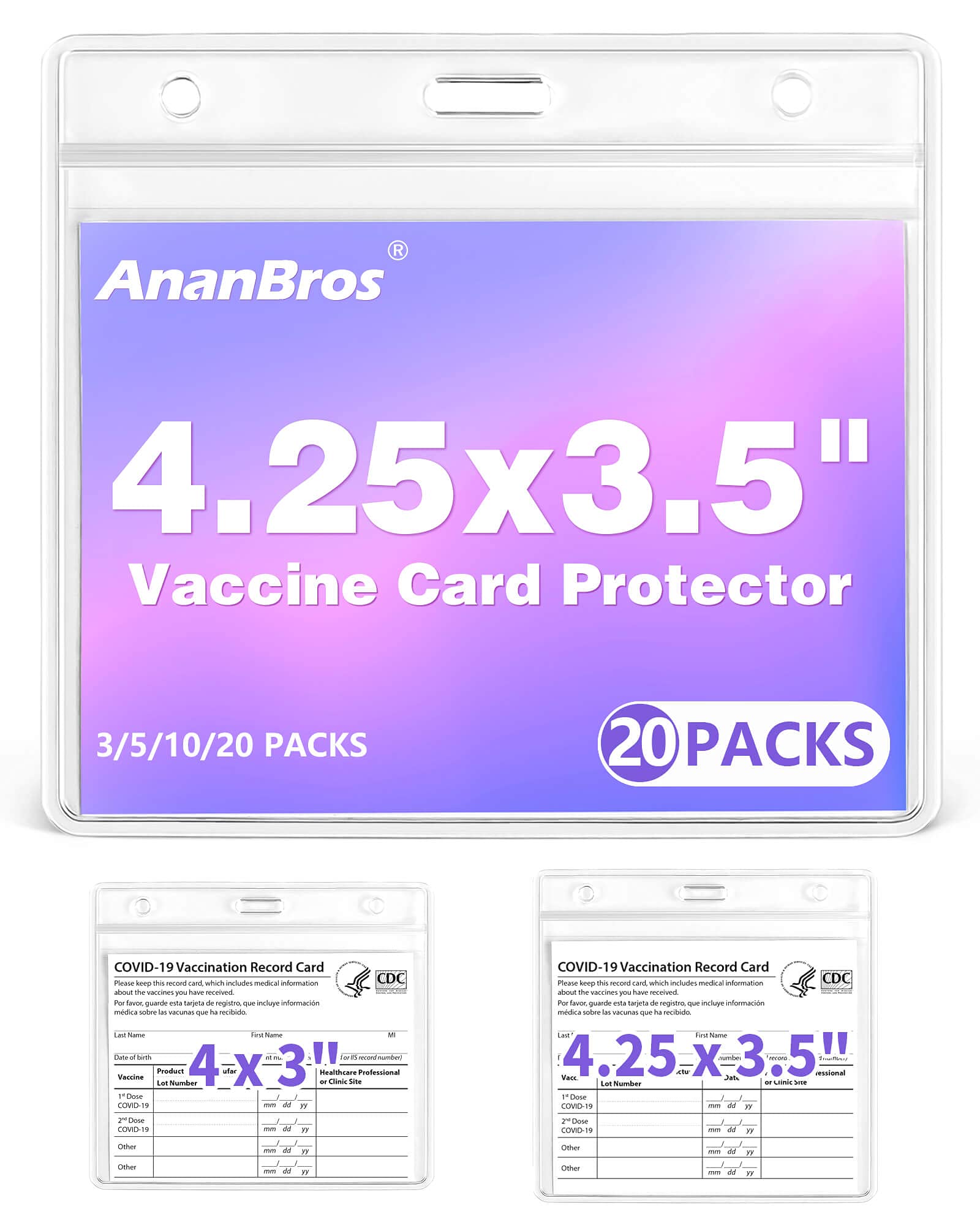 AnanBros 20Pcs Vaccination Card Protector 4 25x3 5 In For CDC Vaccine 
