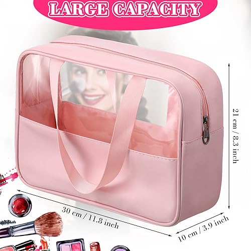 Miniatura 2 de Reginary 6 bolsas de maquillaje transparentes grandes, organizador de artículos de tocador con cremallera y correa de asa, bolsa de cosméticos