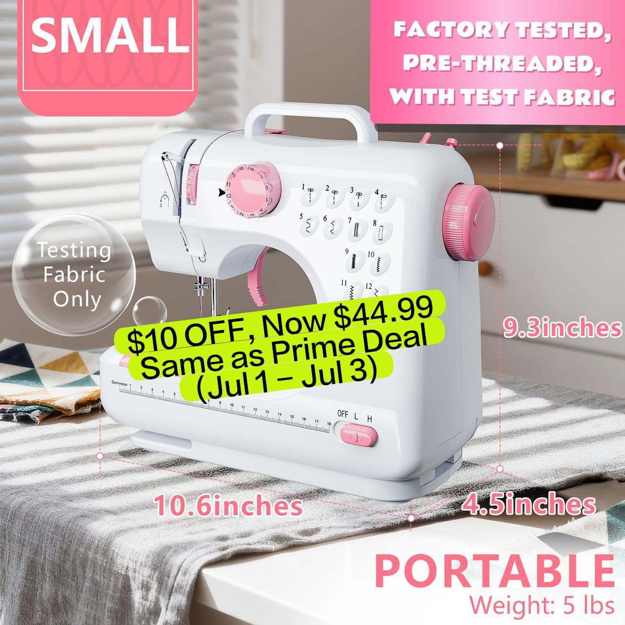 Portable Sewing Machine for Beginners, Small, Easy to Use, Extension Table, 12 Built-In Stitches, Reverse Sewing, LED Light and 32 Color Thread Set for Home Repairs, Crafts, Adults and Kids, BlushPink thumbnail