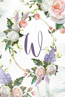 Journal Notebook - Letter Initial W - White & Pink Roses Floral Wreath Oil Paint Design: Personalized Hardcover Gift for Women, Teens, Girls 6”x9”
