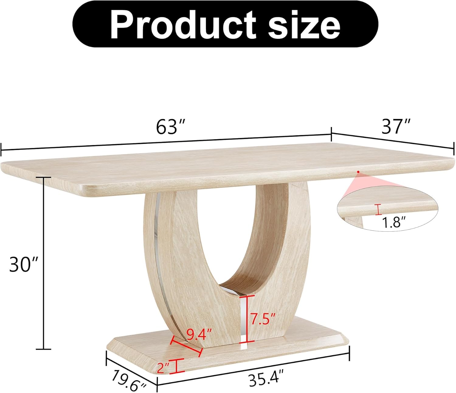 JUFU Modern 63'' Faux Marble Dining Table for 4