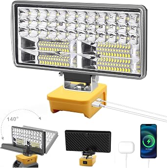 Cordless LED Work Light Compatible with Dewalt 20V 60V Battery,6000LM 38W LED Flood Light,2 Modes Flashlight with USB/Type C Charging Port and Low Voltage Protection