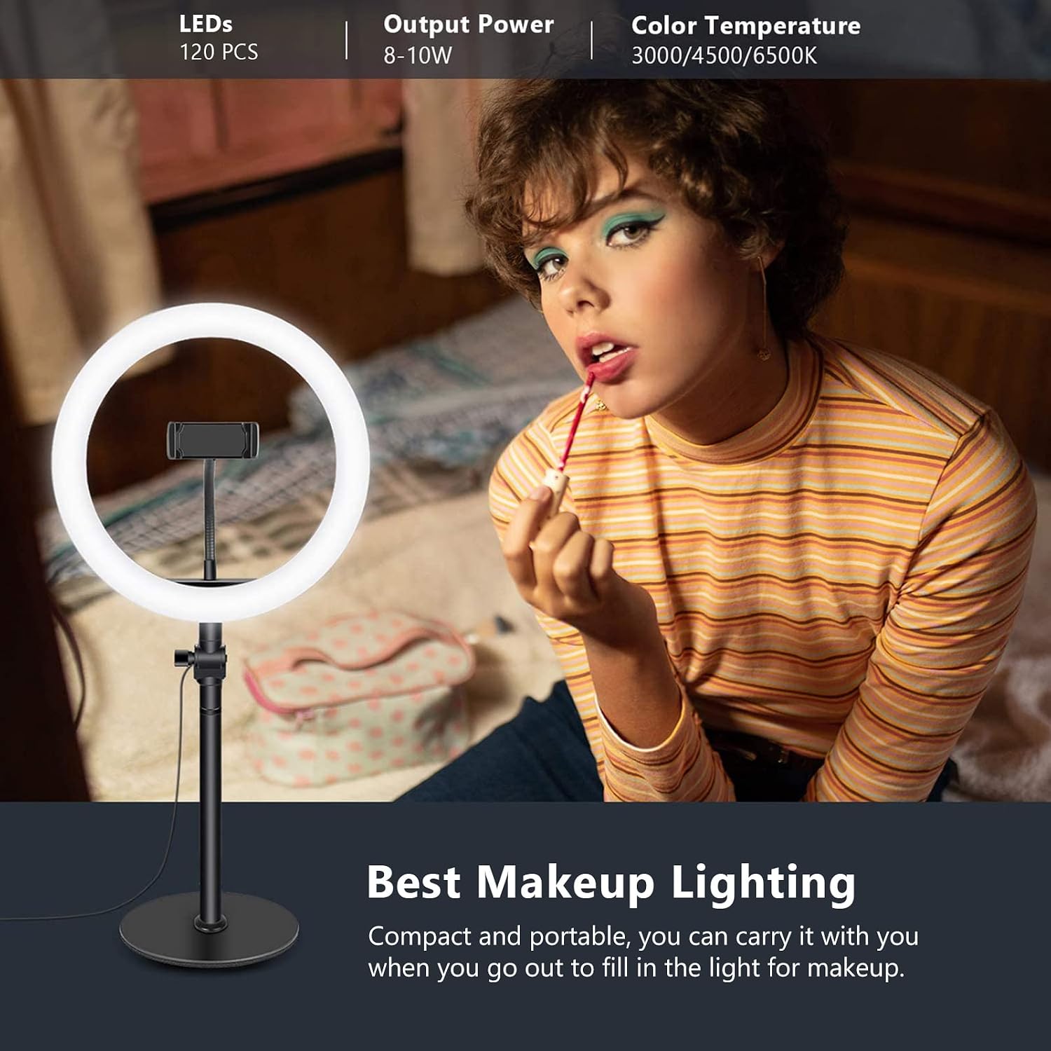 Neewer Selfie Ring Light for Laptop Computer, 10" Dimmable Desktop LED Circle Light with Stand/Phone Holder/3 Light Modes for Video Conference/Webcam Chat/Makeup/Live Stream/Selfie (Black)