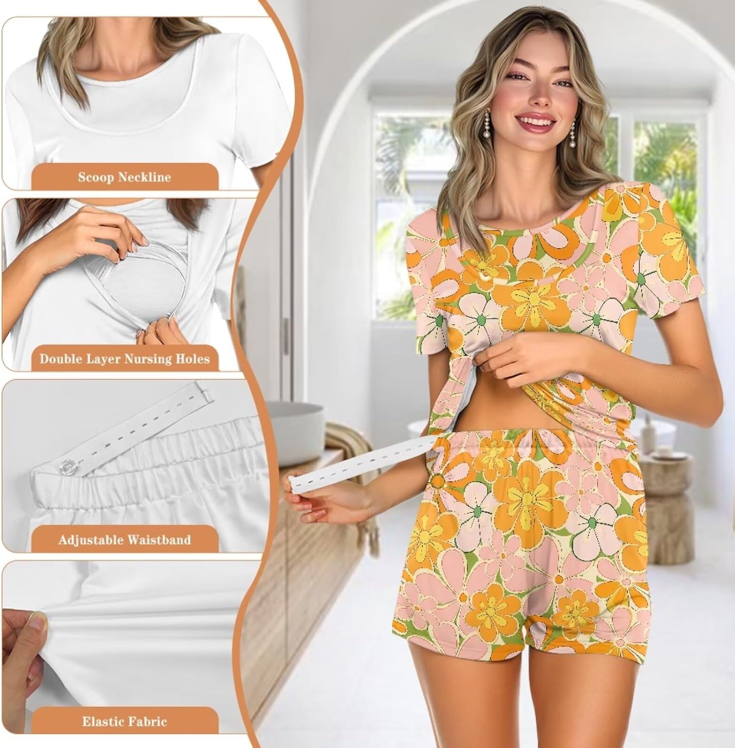 Women's Maternity Nursing Pajama Sets Casual Postpartum Pajamas Double Layer Breastfeeding Sleepwear