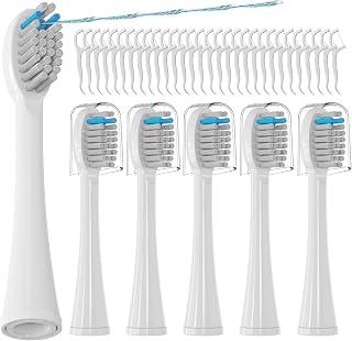6 Pcs Toothbrush Replacement Heads Compatible with Waterpik Sonic Fusion SF01 SF02/Sonic Fusion 2.0 SF03 SF04, Replacement Toothbrush Heads with Covers and 30 Pcs Dental Floss, White