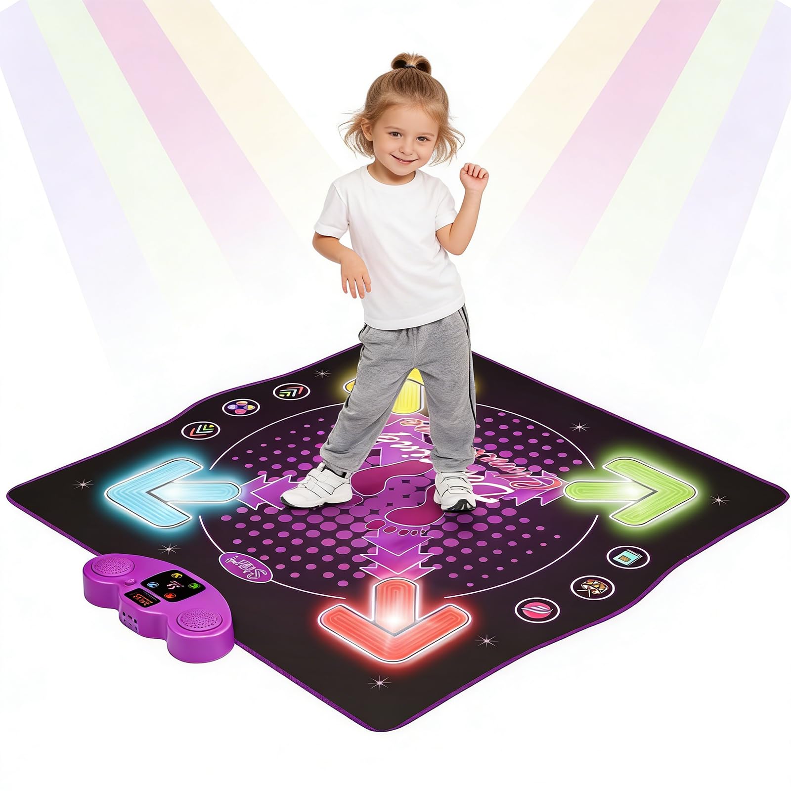 Tanzmatte mit Bluetooth & Beleuchtung, 4 Spielmodi – Interaktive Musikmatte für Kinder mit Rutschfestem Design, Geschenk für Mädchen & Jungen ab 4 Jahren