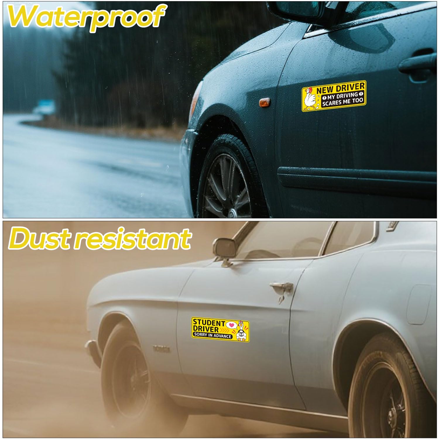3pz Magneti per Auto Neopatentati, 25x9 cm Adesivo Riflettente Paraurti con Simpatico Cartello di Sicurezza per Studenti Alla Guida Raffigurante Un'Oca