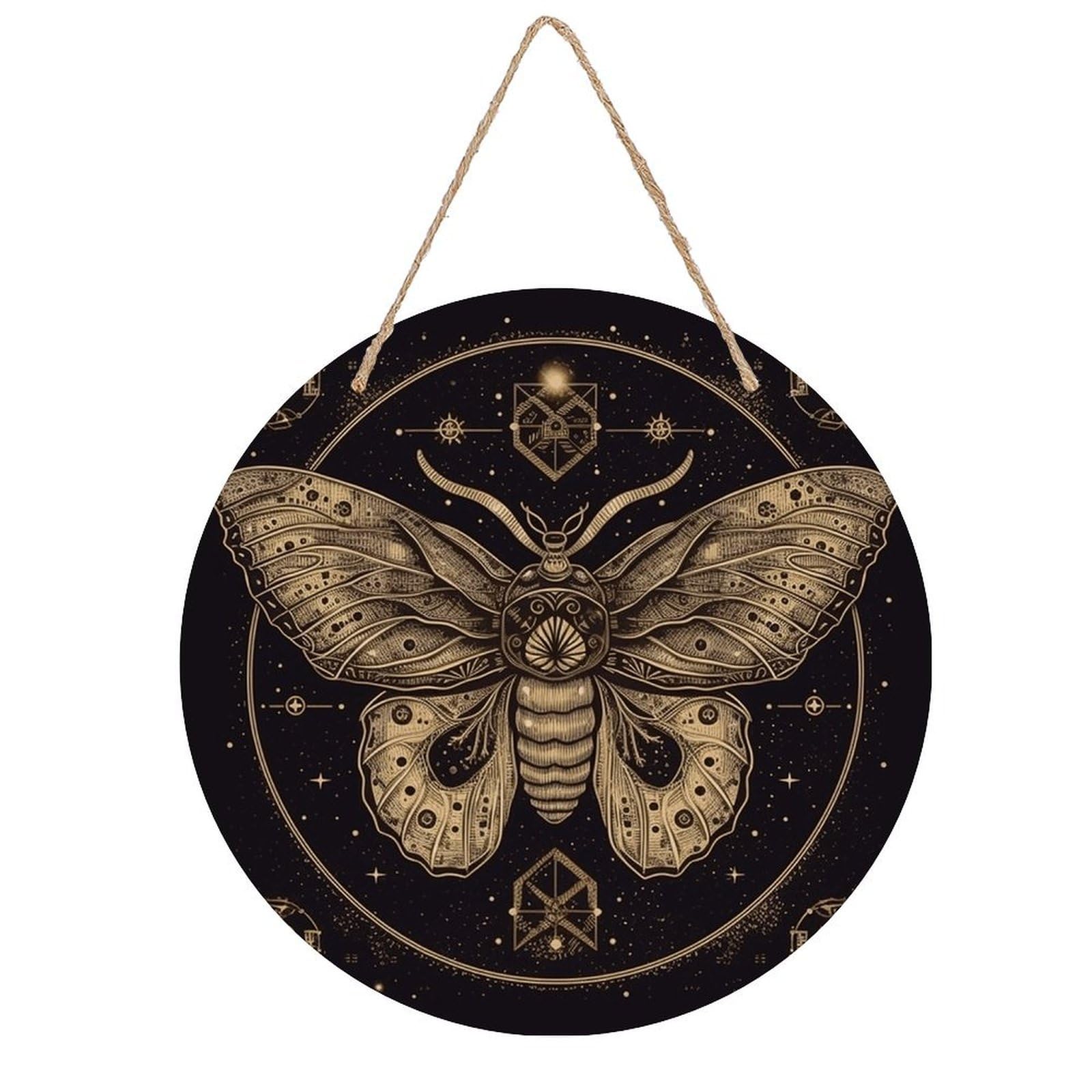 Moth Wall Art Neutral Abstract Wooden Walls Hanging Picture Sturdy Farmhouse Round Walls Hanging Vintage Framed Wall Prints for Living Room