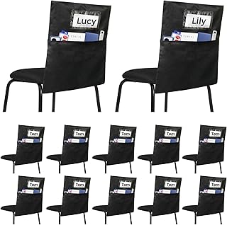 12 Pack Chair Pockets for Classrooms - Seat Sacks Organizer for K-2 Students, Durable Fabric Storage Pockets for School Supplies & Books