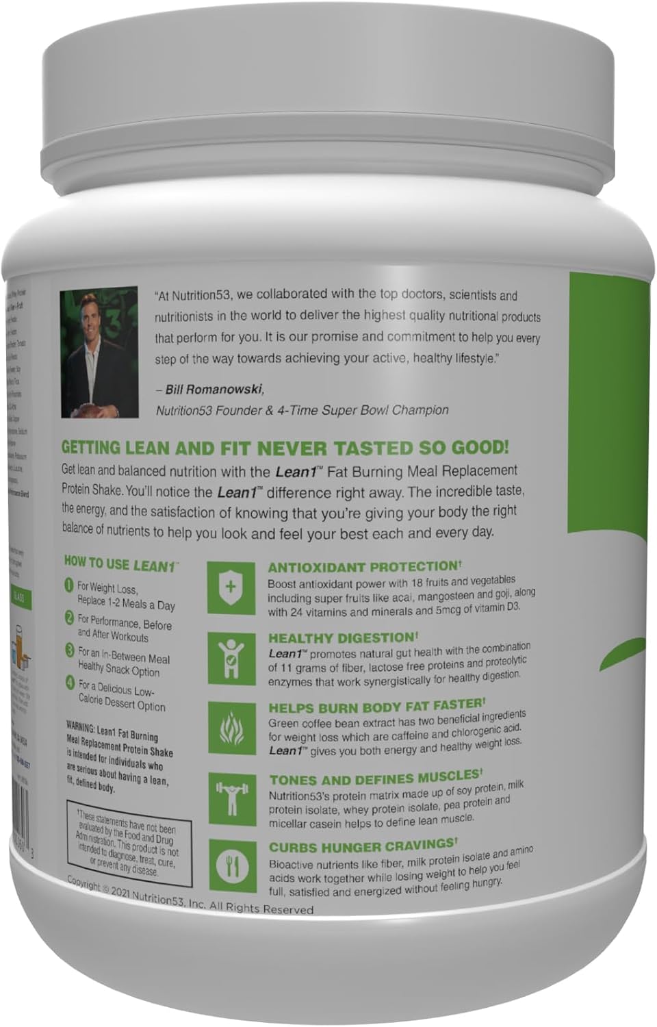Lean1 Meal Replacement Protein Powder, Chocolate Peanut Butter Flavor, 15-Serving Tub.