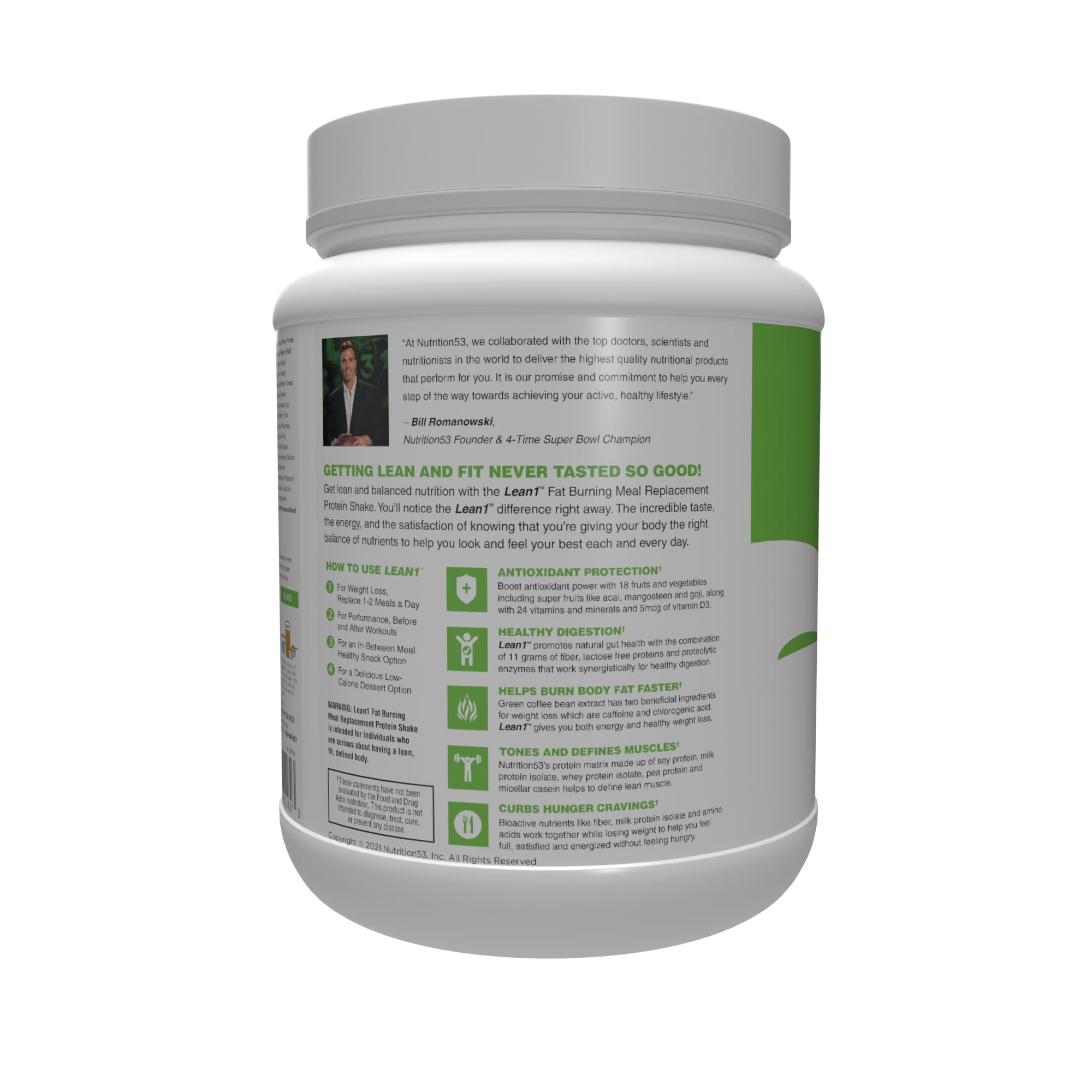 Lean1 Meal Replacement Protein Powder, Chocolate Peanut Butter Flavor, 15-Serving Tub. — Amazon image 4
