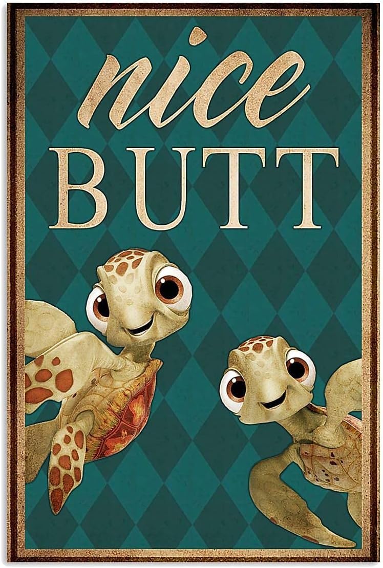 Preeklen Tin Sign 241 Funny Ocean Turtle Metal Tin Sign Wall Decor Art - Bathroom Poster, Wall Hanging, Gift Home Decor 6X8 Inch