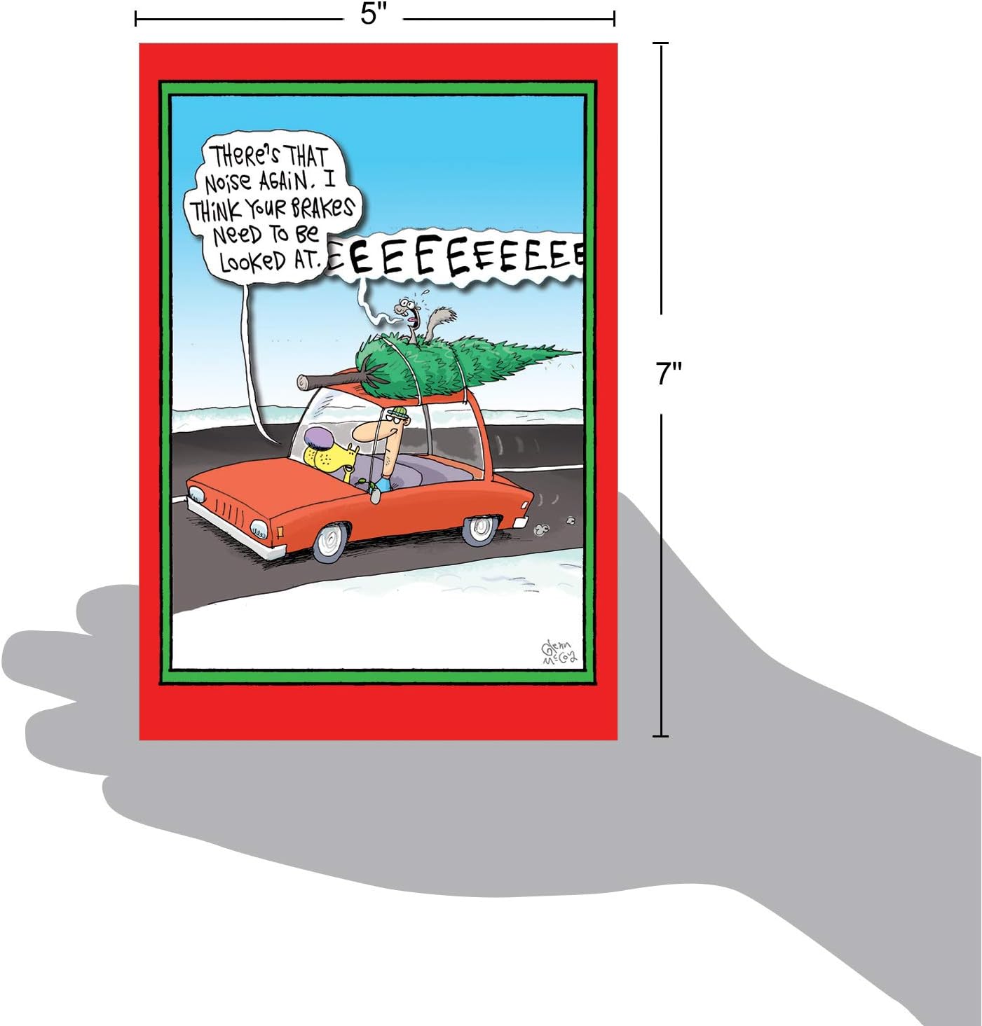 NobleWorks - Cartoon Christmas Note Card with Envelope (4.63 x 6.75 Inch) - Funny Joke Comic, Stationery for Xmas Holiday - Screaming Tree 1883