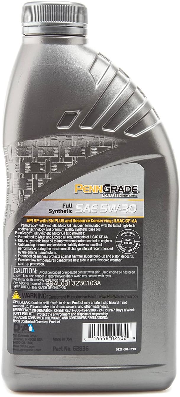 PENNGRADE 62836, Full Synthetic Motor Oil SAE 5W-30, 1 Quart (12 Pack)