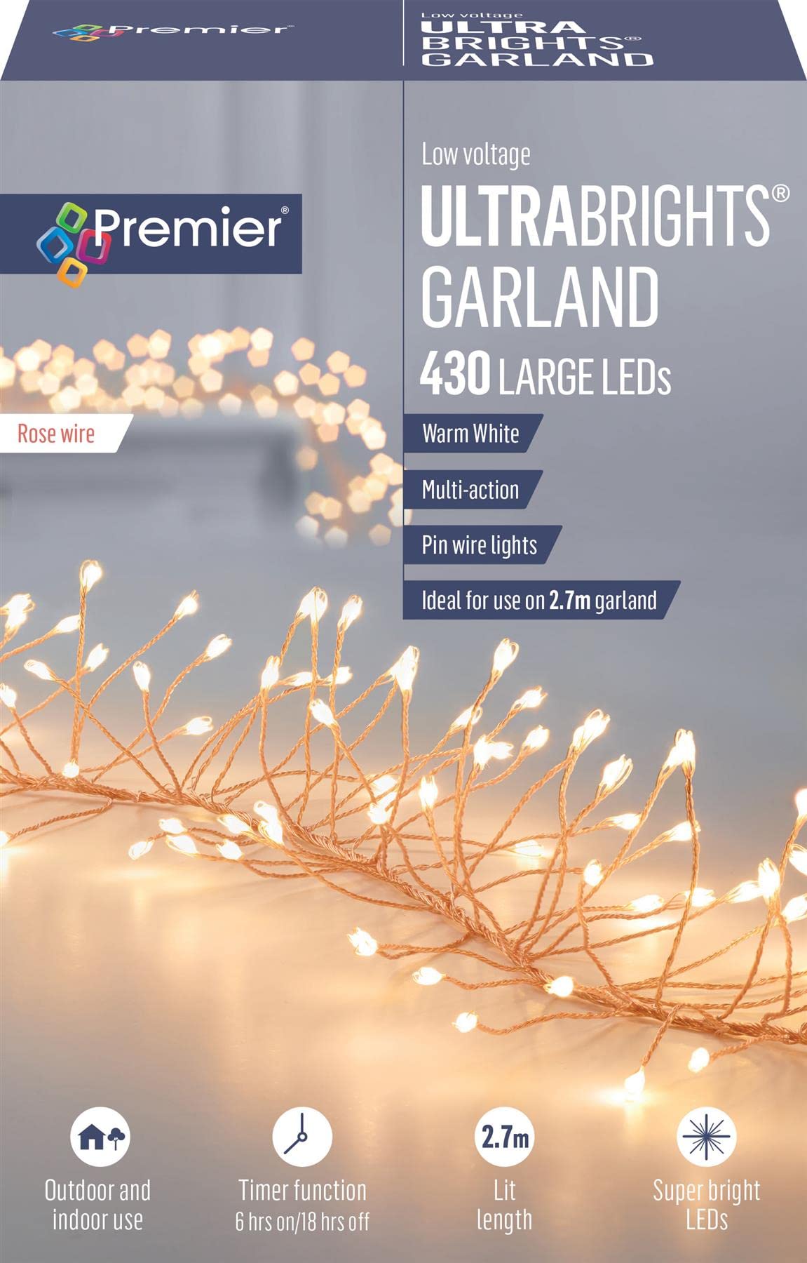 Premier Dekoracje Ultrabrights Girlanda Multi-Action 430 LED z różowym drutem - ciepła biel