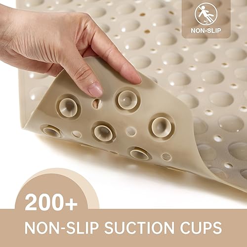 Miniatura 2 de Tapete de ducha antideslizante de 39 x 16 pulgadas, lavable a máquina, grande para baño con ventosas y agujeros de drenaje, color marrón