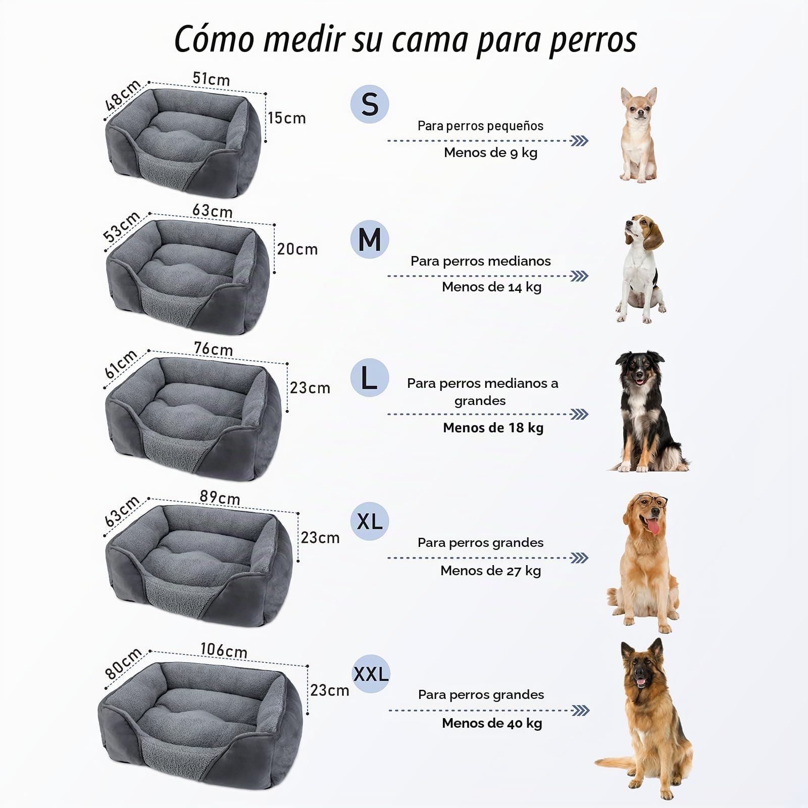 FURTIME Cama Perros Medianos, Cama Perro Lavable Esponjosa, Antideslizante Anti-ansiedad Camas para Perros Suave Transpirable Cómoda, 76x61x23cm