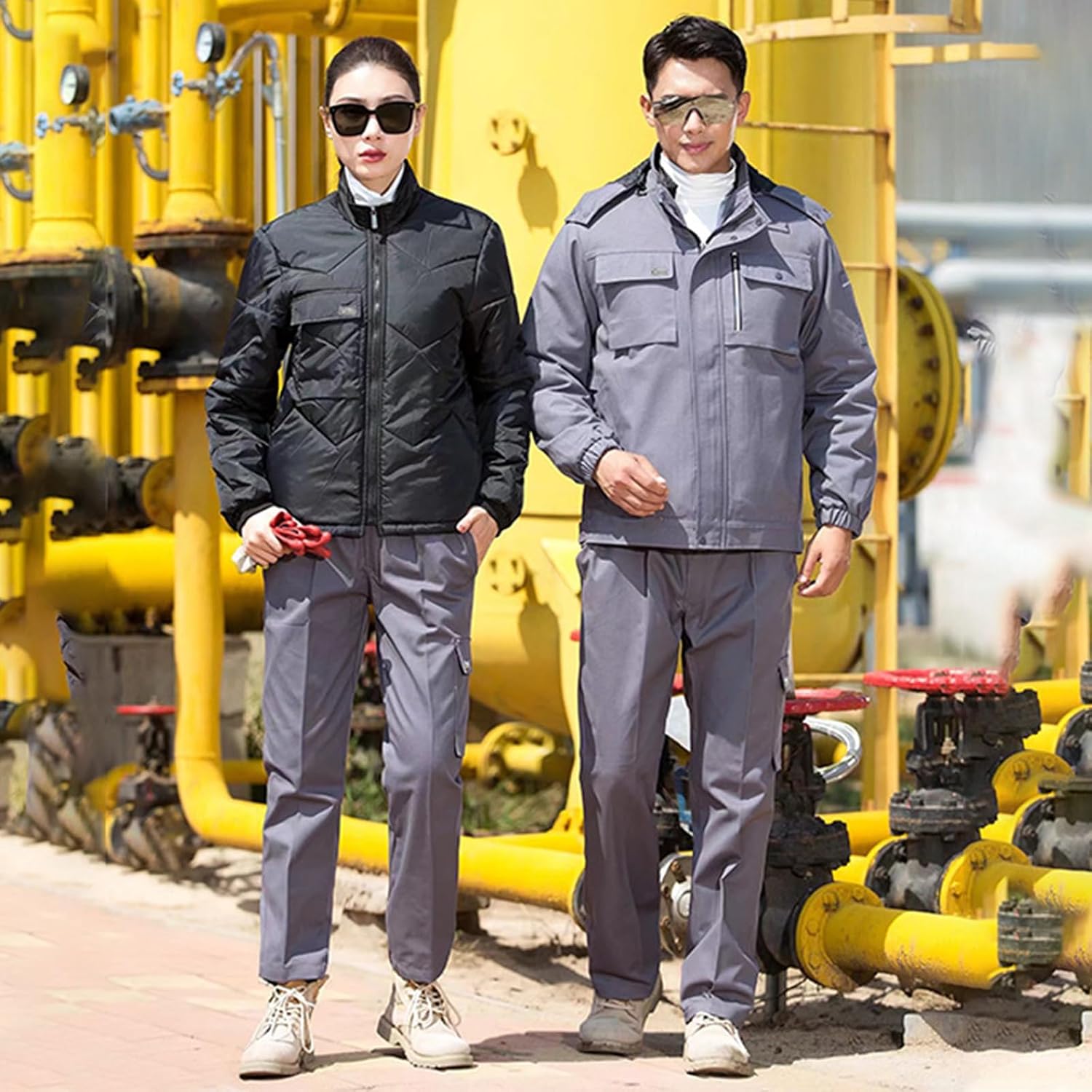 Unisex Insulated Coverall Long Sleeve Work Overalls Car Repair Workshop Uniform with Utility Pockets