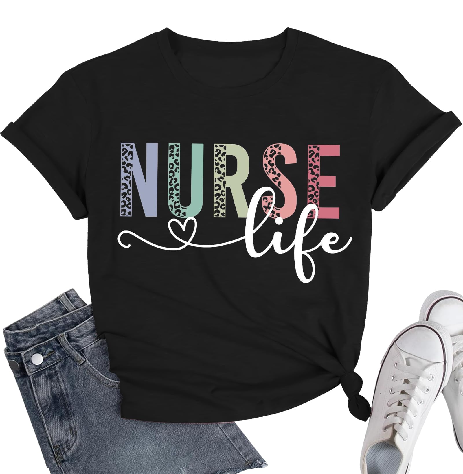 Women Nurse Shirts Nursing Life Letter Short Sleeve Register Nurses Inspirational Tee
